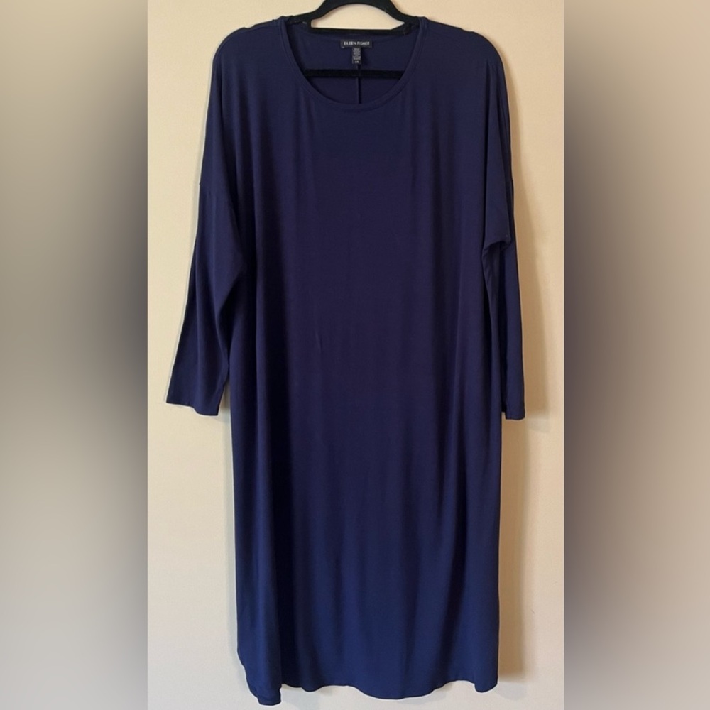Eileen Fisher Navy Blue Long Sleeve Shift Dress